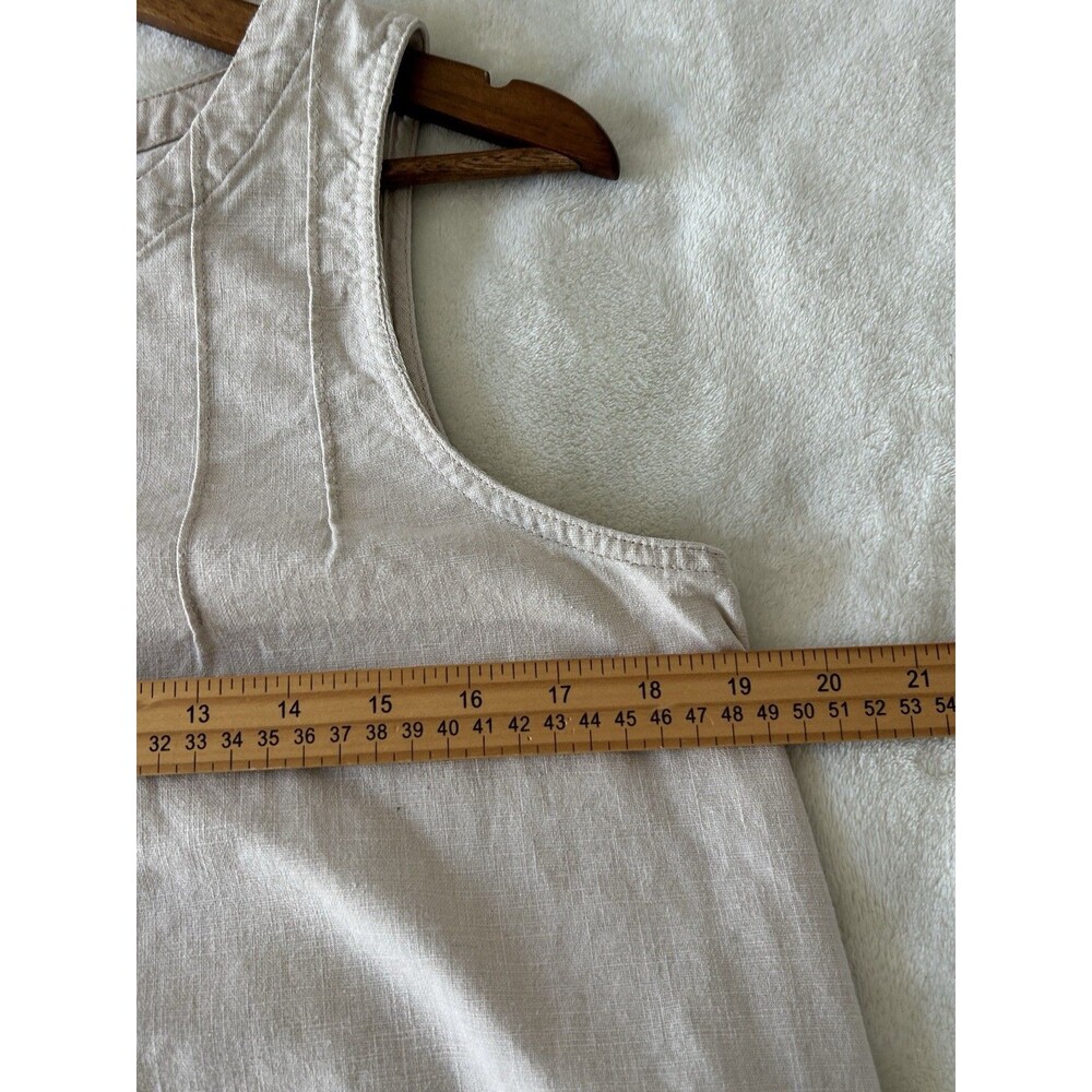 Vintage Linen Blend Midi Dress Womens Medium Neutral Beige Minimalist Relaxed Fi - Picture 8 of 12